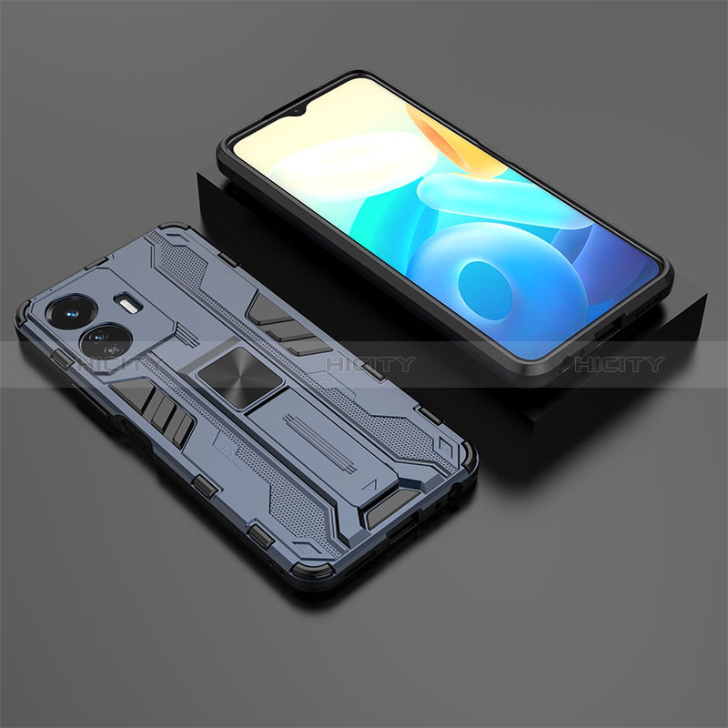 Coque Contour Silicone et Plastique Housse Etui Mat avec Aimant Magnetique Support KC2 pour Vivo Y77e 5G Plus