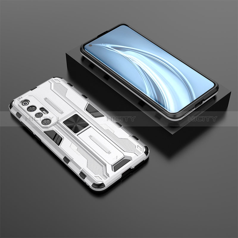 Coque Contour Silicone et Plastique Housse Etui Mat avec Aimant Magnetique Support KC2 pour Xiaomi Mi 10S 5G Blanc Plus