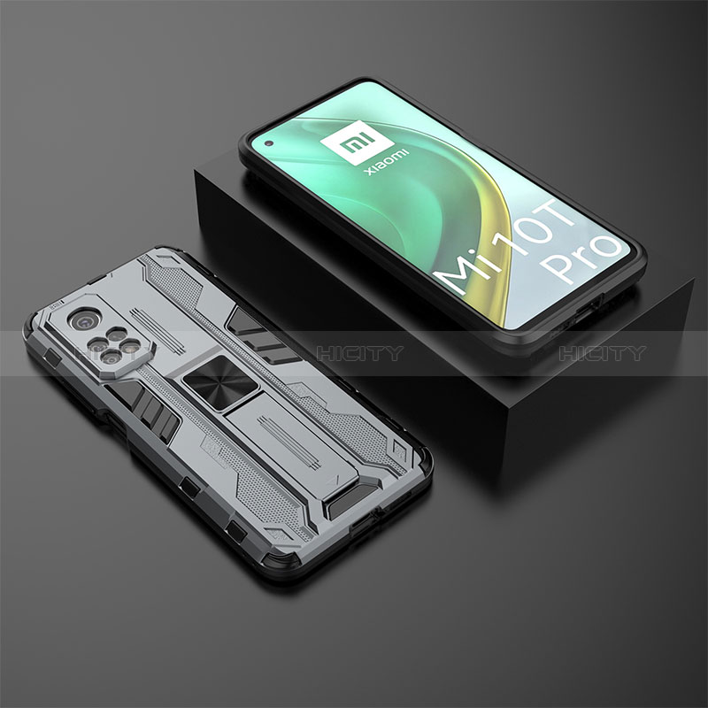 Coque Contour Silicone et Plastique Housse Etui Mat avec Aimant Magnetique Support KC2 pour Xiaomi Mi 10T Pro 5G Gris Plus