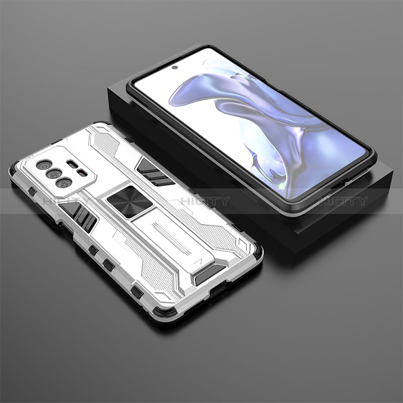 Coque Contour Silicone et Plastique Housse Etui Mat avec Aimant Magnetique Support KC2 pour Xiaomi Mi 11T 5G Blanc Plus