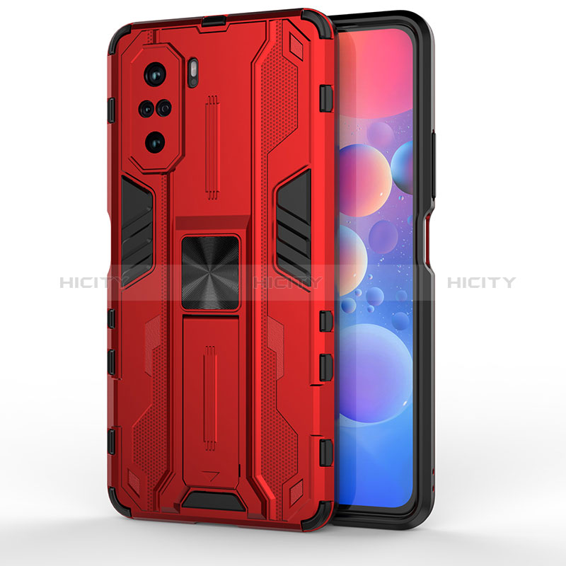 Coque Contour Silicone et Plastique Housse Etui Mat avec Aimant Magnetique Support KC2 pour Xiaomi Mi 11X 5G Rouge Plus