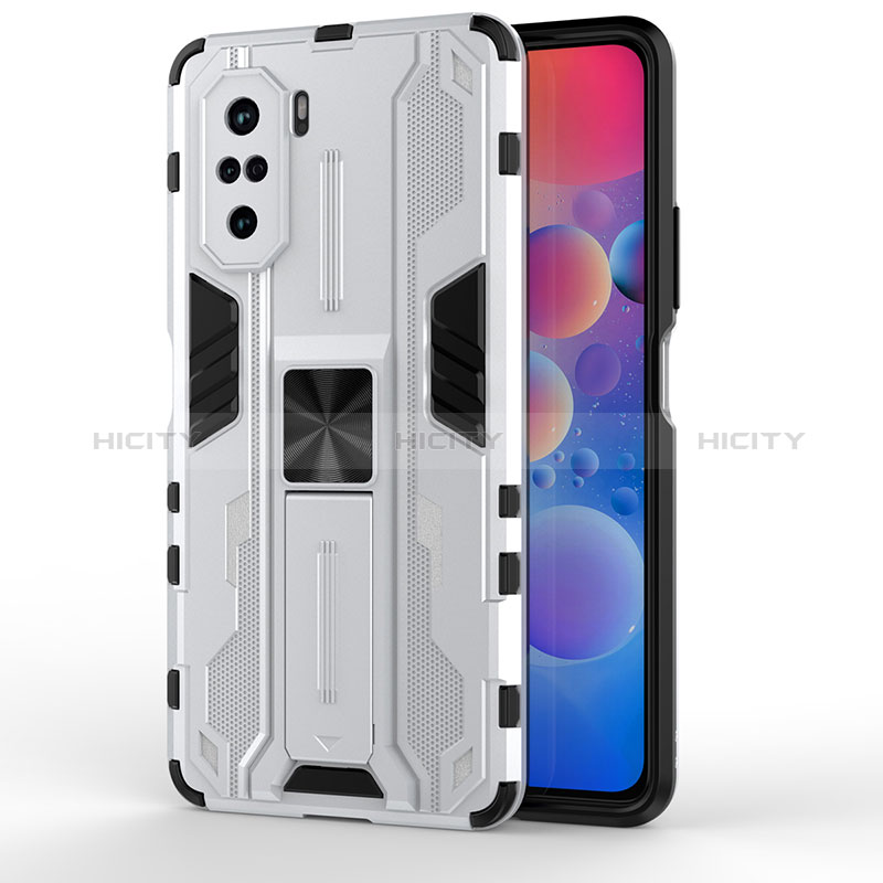 Coque Contour Silicone et Plastique Housse Etui Mat avec Aimant Magnetique Support KC2 pour Xiaomi Mi 11X Pro 5G Blanc Plus