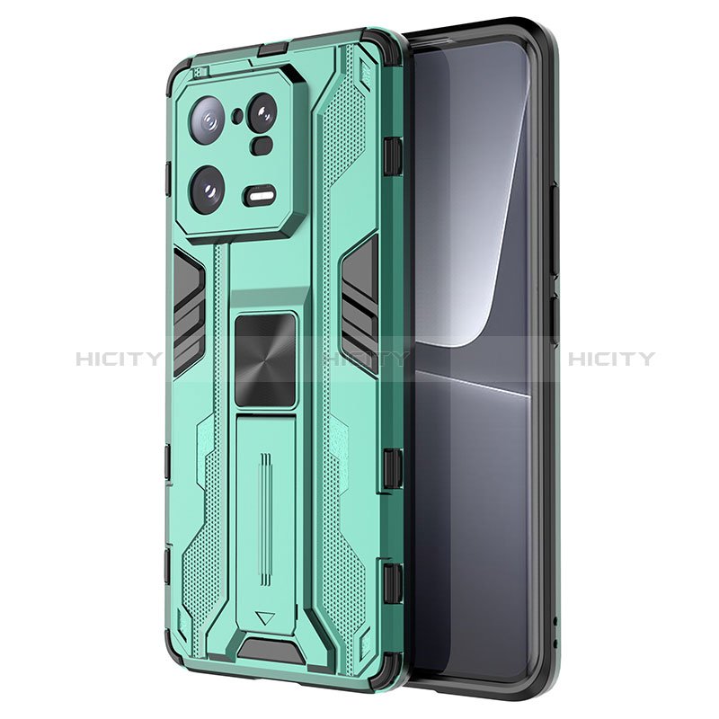 Coque Contour Silicone et Plastique Housse Etui Mat avec Aimant Magnetique Support KC2 pour Xiaomi Mi 13 Pro 5G Vert Plus