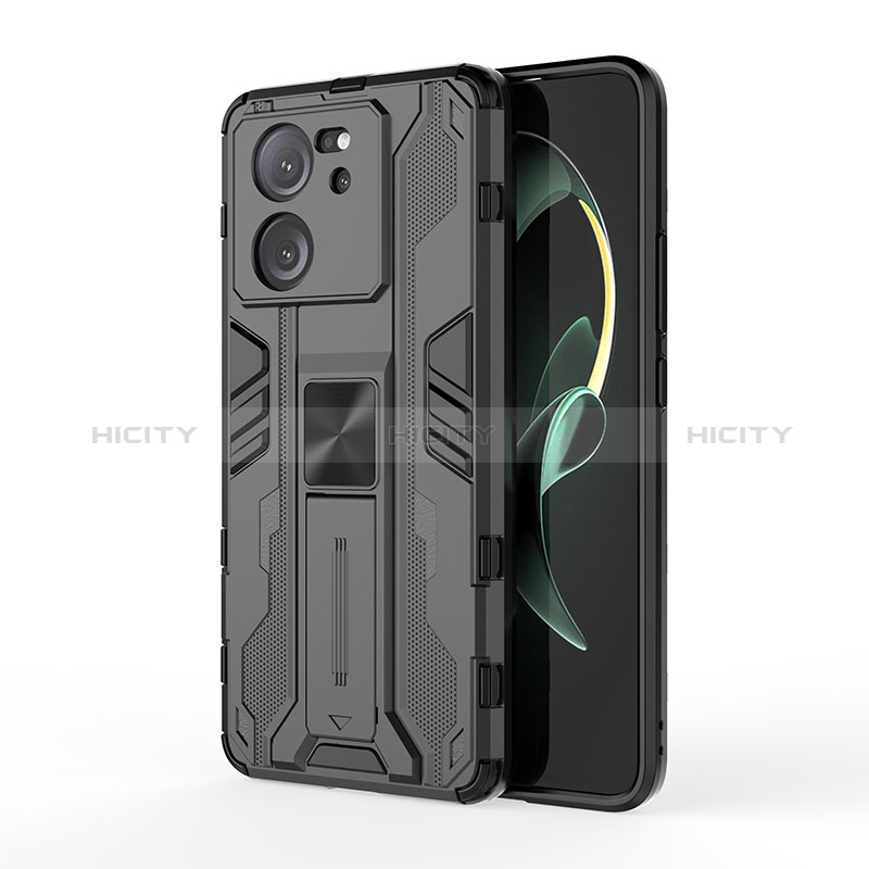 Coque Contour Silicone et Plastique Housse Etui Mat avec Aimant Magnetique Support KC2 pour Xiaomi Mi 13T 5G Noir Plus