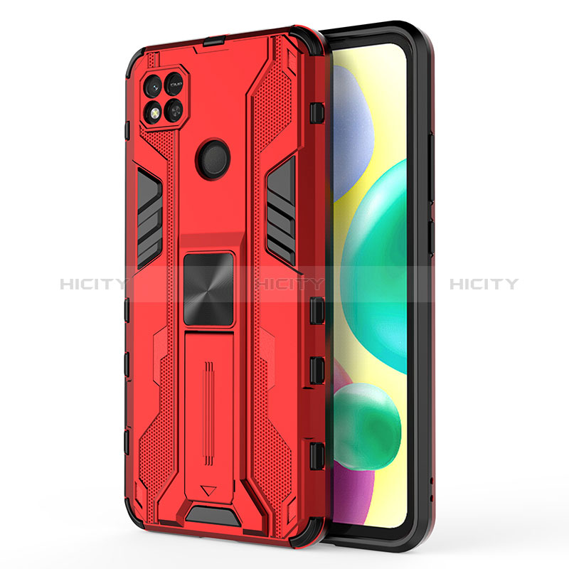 Coque Contour Silicone et Plastique Housse Etui Mat avec Aimant Magnetique Support KC2 pour Xiaomi POCO C3 Rouge Plus