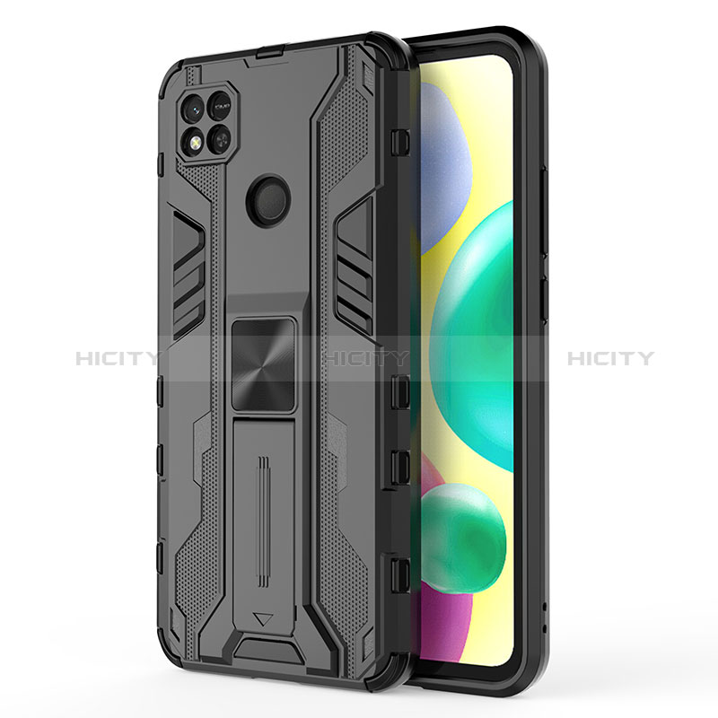 Coque Contour Silicone et Plastique Housse Etui Mat avec Aimant Magnetique Support KC2 pour Xiaomi POCO C31 Noir Plus