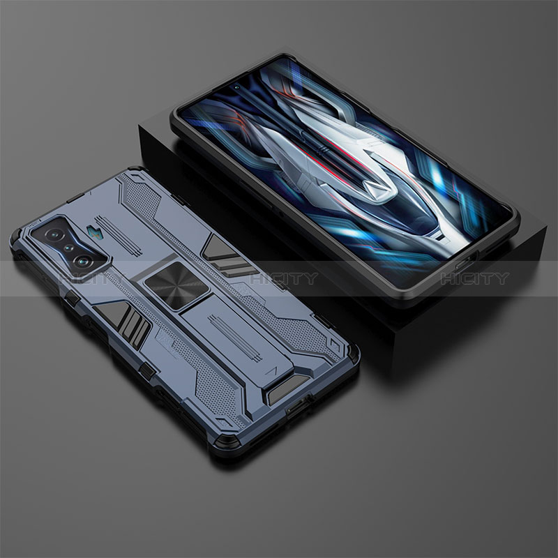 Coque Contour Silicone et Plastique Housse Etui Mat avec Aimant Magnetique Support KC2 pour Xiaomi Poco F4 GT 5G Bleu Plus