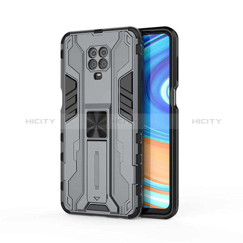 Coque Contour Silicone et Plastique Housse Etui Mat avec Aimant Magnetique Support KC2 pour Xiaomi Poco M2 Pro Gris Plus