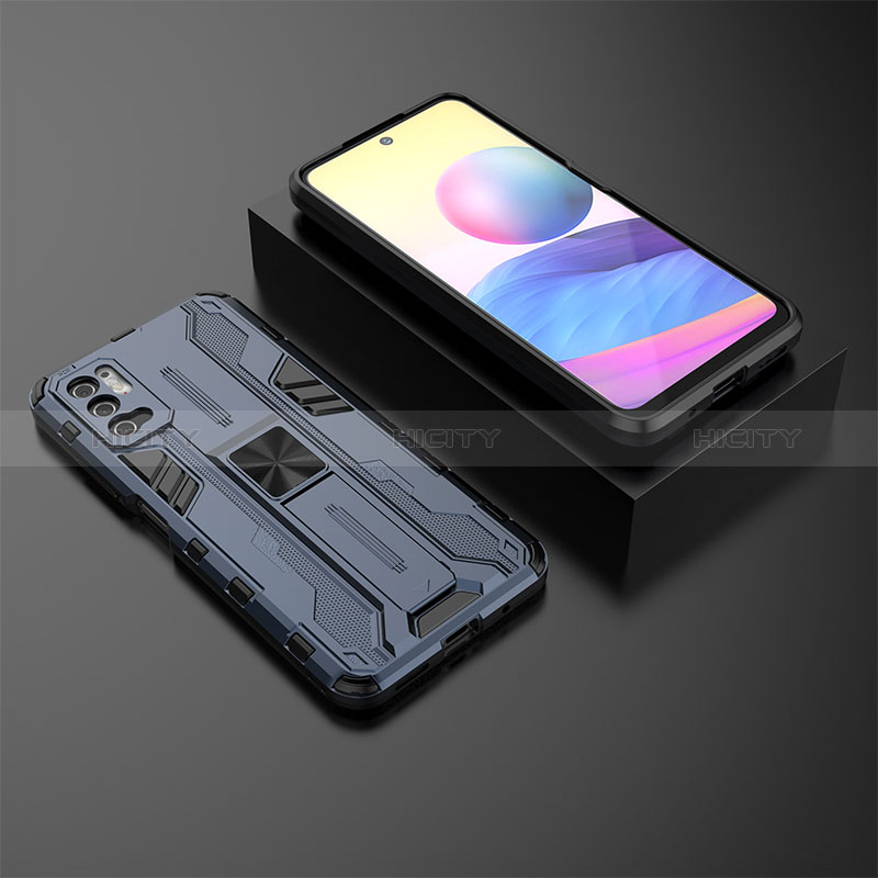 Coque Contour Silicone et Plastique Housse Etui Mat avec Aimant Magnetique Support KC2 pour Xiaomi POCO M3 Pro 5G Bleu Plus