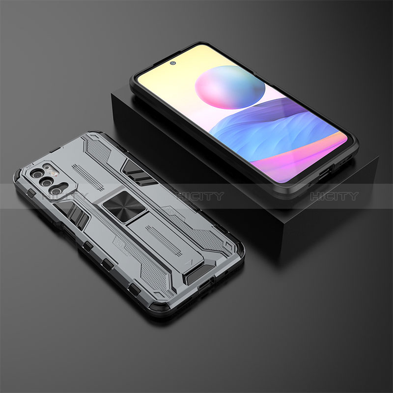 Coque Contour Silicone et Plastique Housse Etui Mat avec Aimant Magnetique Support KC2 pour Xiaomi POCO M3 Pro 5G Gris Plus