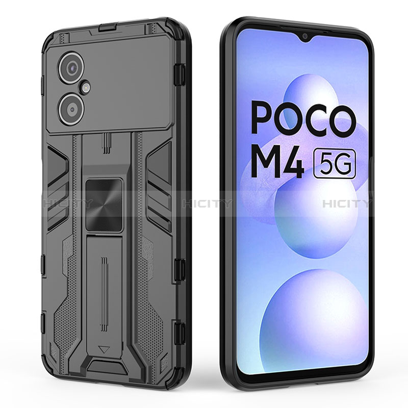 Coque Contour Silicone et Plastique Housse Etui Mat avec Aimant Magnetique Support KC2 pour Xiaomi Poco M4 5G Plus