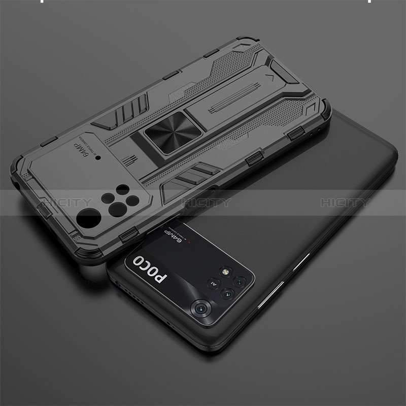 Coque Contour Silicone et Plastique Housse Etui Mat avec Aimant Magnetique Support KC2 pour Xiaomi Poco M4 Pro 4G Plus