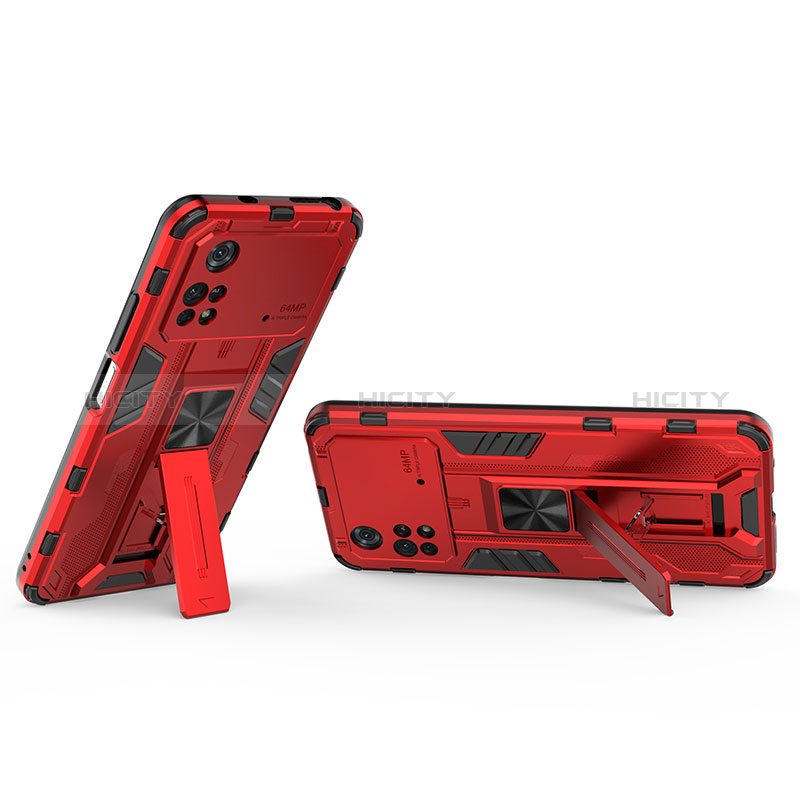 Coque Contour Silicone et Plastique Housse Etui Mat avec Aimant Magnetique Support KC2 pour Xiaomi Poco M4 Pro 4G Plus