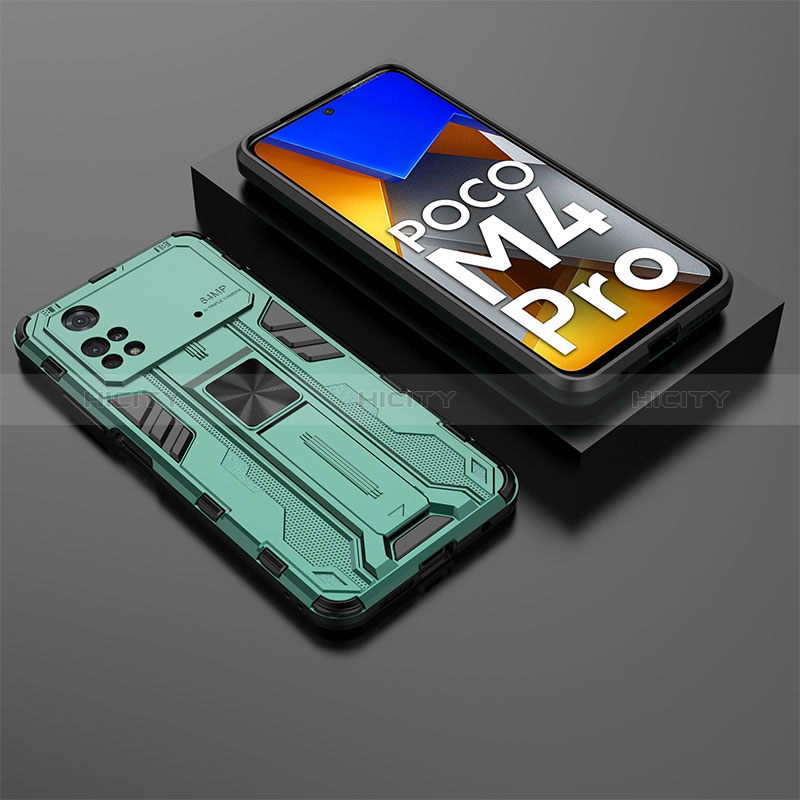 Coque Contour Silicone et Plastique Housse Etui Mat avec Aimant Magnetique Support KC2 pour Xiaomi Poco M4 Pro 4G Plus