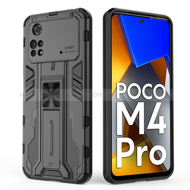 Coque Contour Silicone et Plastique Housse Etui Mat avec Aimant Magnetique Support KC2 pour Xiaomi Poco M4 Pro 4G Plus