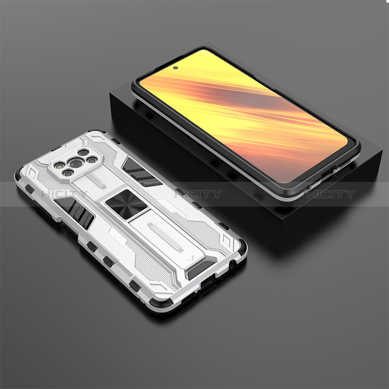 Coque Contour Silicone et Plastique Housse Etui Mat avec Aimant Magnetique Support KC2 pour Xiaomi Poco X3 Pro Blanc Plus