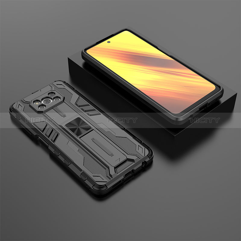 Coque Contour Silicone et Plastique Housse Etui Mat avec Aimant Magnetique Support KC2 pour Xiaomi Poco X3 Pro Noir Plus