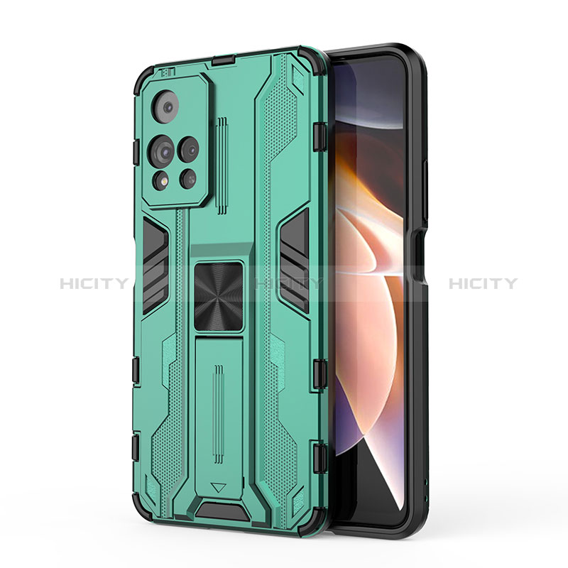 Coque Contour Silicone et Plastique Housse Etui Mat avec Aimant Magnetique Support KC2 pour Xiaomi Poco X4 NFC Gris Plus