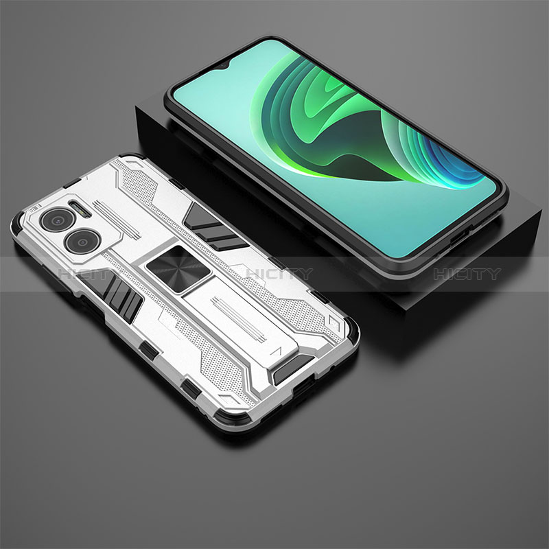 Coque Contour Silicone et Plastique Housse Etui Mat avec Aimant Magnetique Support KC2 pour Xiaomi Redmi 10 Prime Plus 5G Blanc Plus