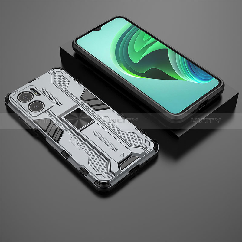 Coque Contour Silicone et Plastique Housse Etui Mat avec Aimant Magnetique Support KC2 pour Xiaomi Redmi 10 Prime Plus 5G Gris Plus