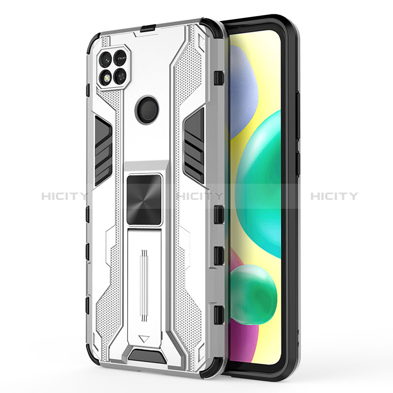 Coque Contour Silicone et Plastique Housse Etui Mat avec Aimant Magnetique Support KC2 pour Xiaomi Redmi 9 Activ Blanc Plus