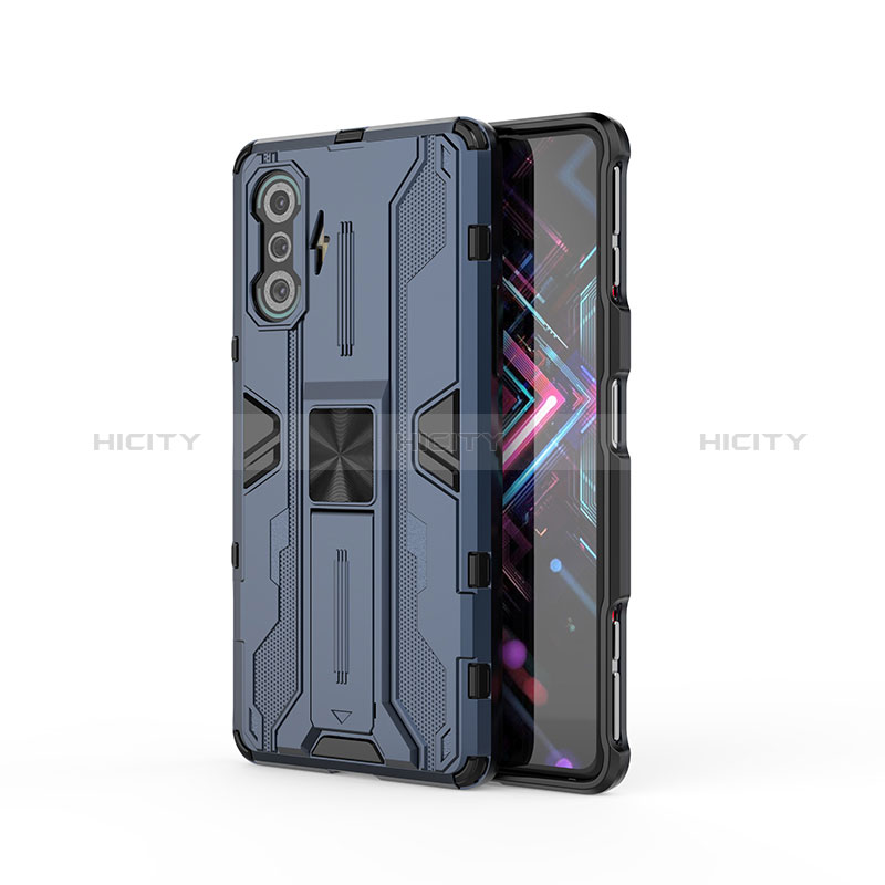 Coque Contour Silicone et Plastique Housse Etui Mat avec Aimant Magnetique Support KC2 pour Xiaomi Redmi K40 Gaming 5G Bleu Plus