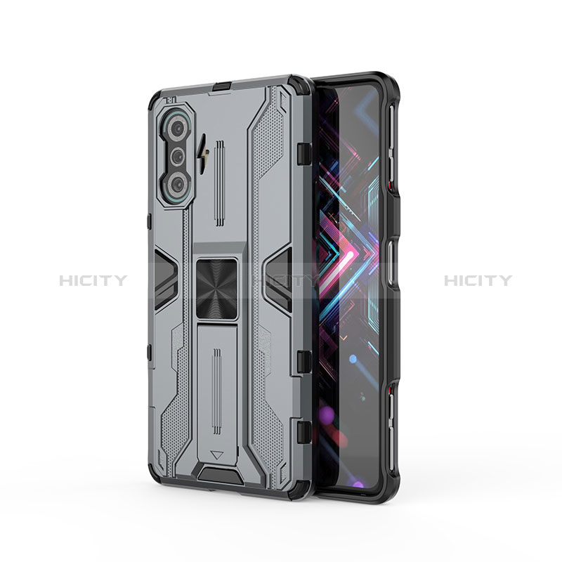 Coque Contour Silicone et Plastique Housse Etui Mat avec Aimant Magnetique Support KC2 pour Xiaomi Redmi K40 Gaming 5G Gris Plus