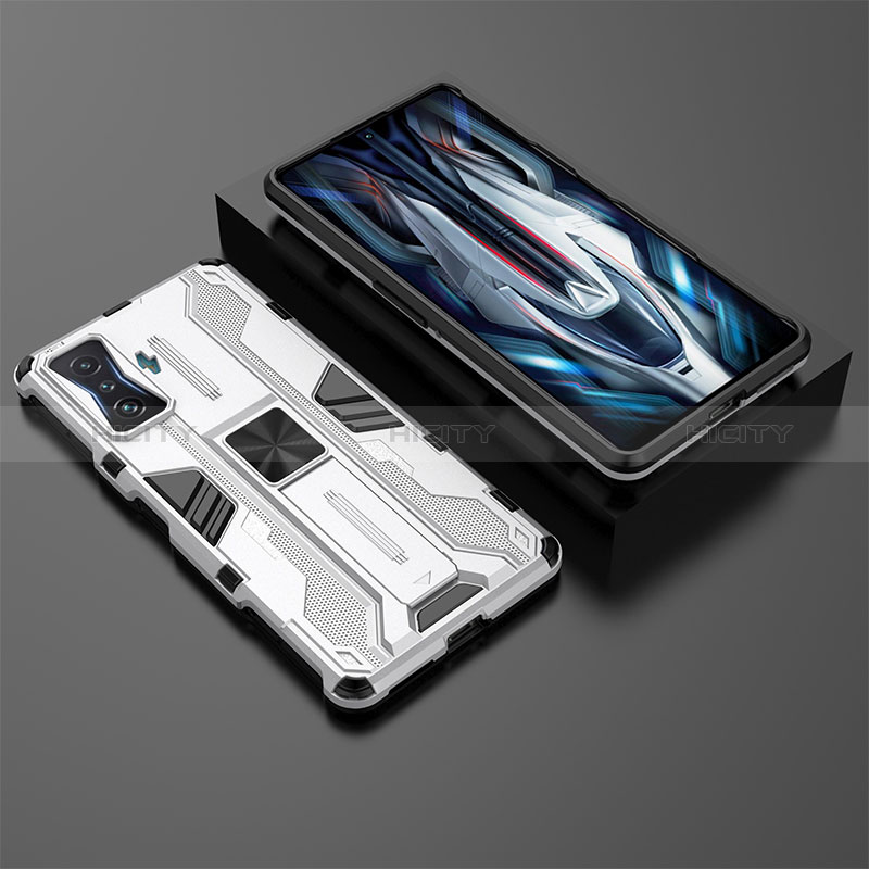 Coque Contour Silicone et Plastique Housse Etui Mat avec Aimant Magnetique Support KC2 pour Xiaomi Redmi K50 Gaming 5G Blanc Plus