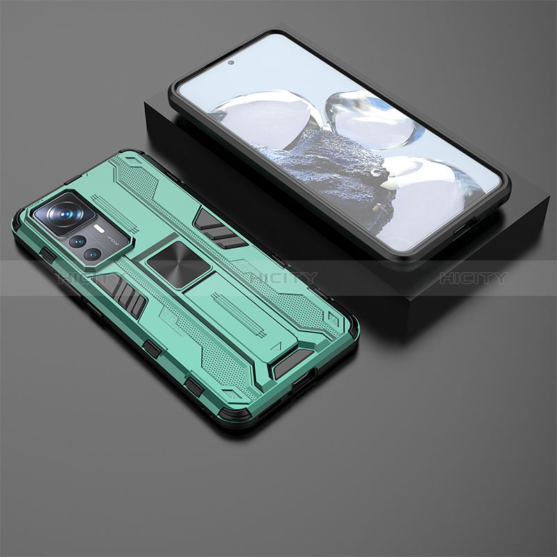 Coque Contour Silicone et Plastique Housse Etui Mat avec Aimant Magnetique Support KC2 pour Xiaomi Redmi K50 Ultra 5G Vert Plus