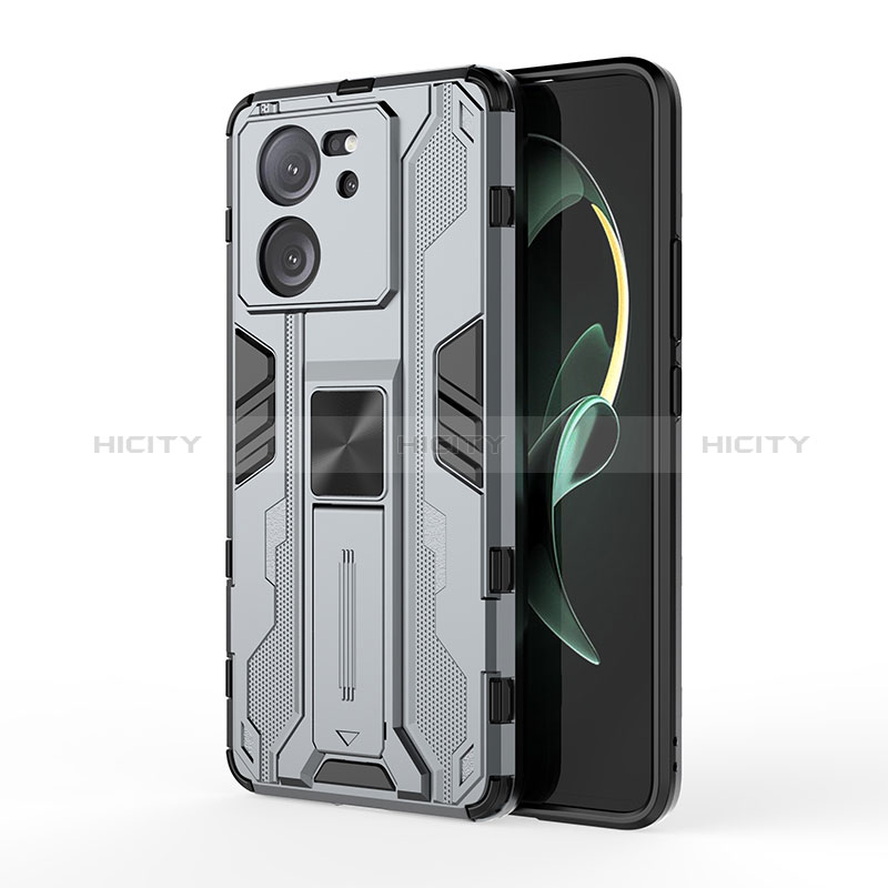 Coque Contour Silicone et Plastique Housse Etui Mat avec Aimant Magnetique Support KC2 pour Xiaomi Redmi K60 Ultra 5G Gris Plus