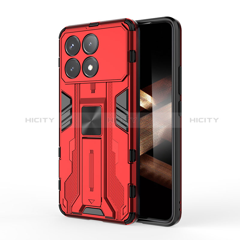 Coque Contour Silicone et Plastique Housse Etui Mat avec Aimant Magnetique Support KC2 pour Xiaomi Redmi K70 Pro 5G Rouge Plus