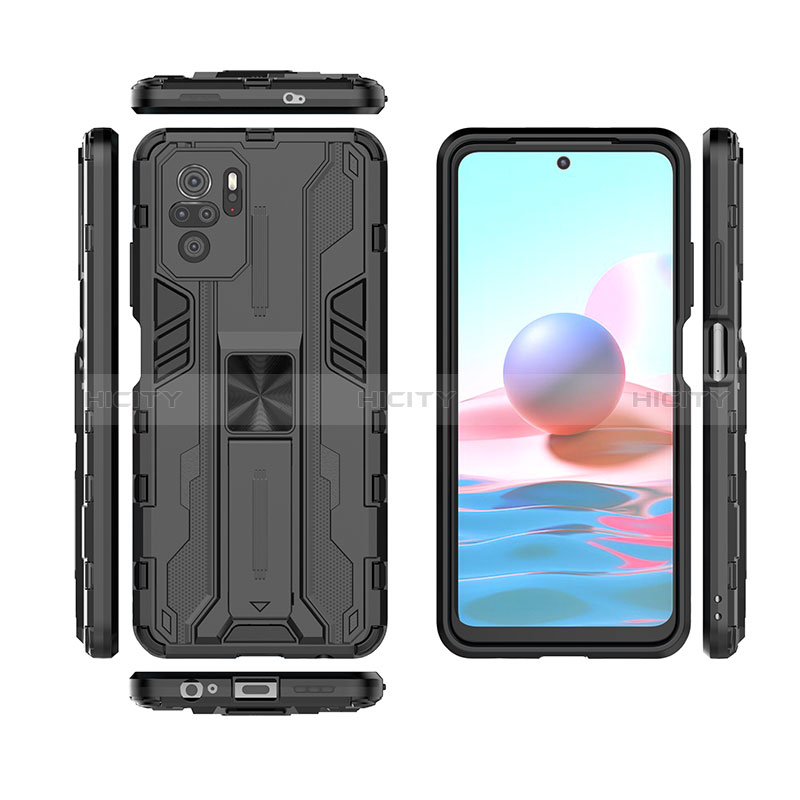 Coque Contour Silicone et Plastique Housse Etui Mat avec Aimant Magnetique Support KC2 pour Xiaomi Redmi Note 10 4G Plus