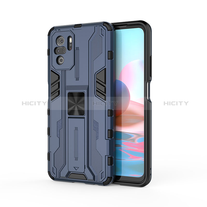 Coque Contour Silicone et Plastique Housse Etui Mat avec Aimant Magnetique Support KC2 pour Xiaomi Redmi Note 10 4G Plus