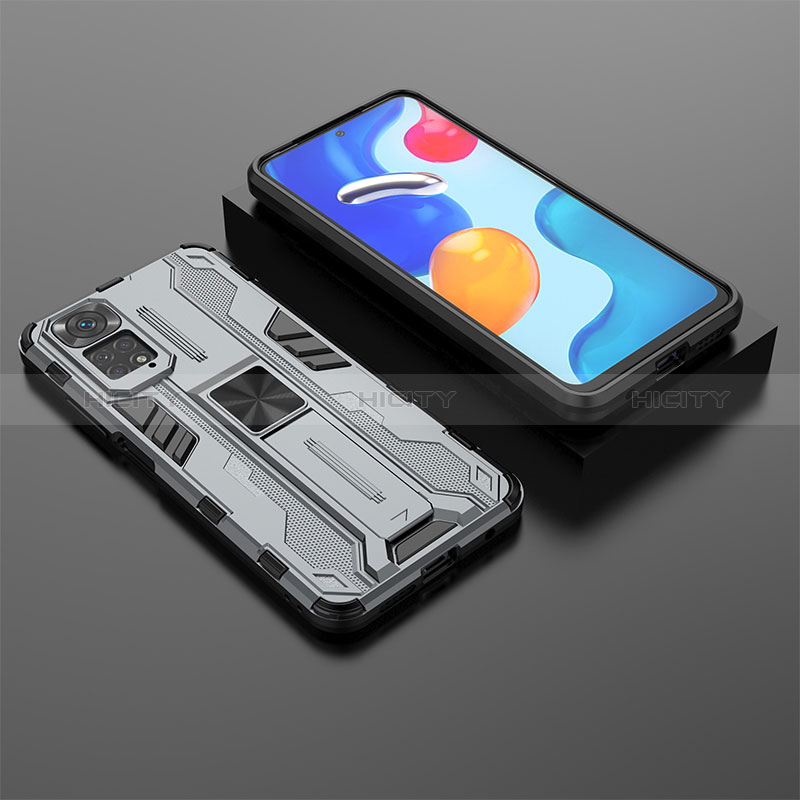 Coque Contour Silicone et Plastique Housse Etui Mat avec Aimant Magnetique Support KC2 pour Xiaomi Redmi Note 11 4G (2022) Gris Plus