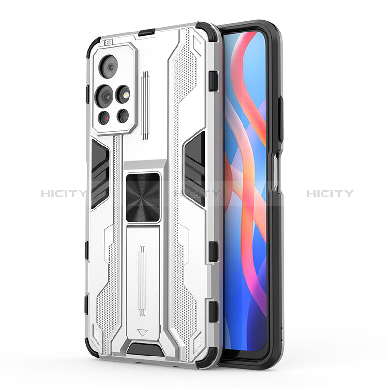 Coque Contour Silicone et Plastique Housse Etui Mat avec Aimant Magnetique Support KC2 pour Xiaomi Redmi Note 11 5G Blanc Plus