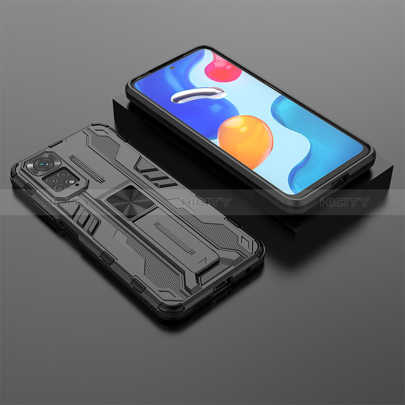 Coque Contour Silicone et Plastique Housse Etui Mat avec Aimant Magnetique Support KC2 pour Xiaomi Redmi Note 11S 4G Noir Plus