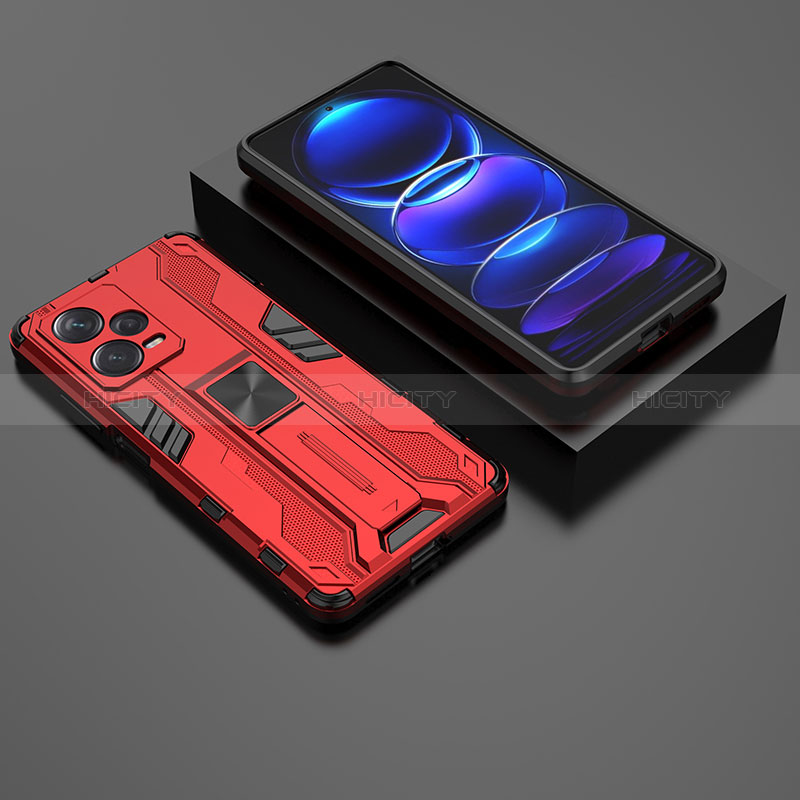 Coque Contour Silicone et Plastique Housse Etui Mat avec Aimant Magnetique Support KC2 pour Xiaomi Redmi Note 12 Explorer Rouge Plus