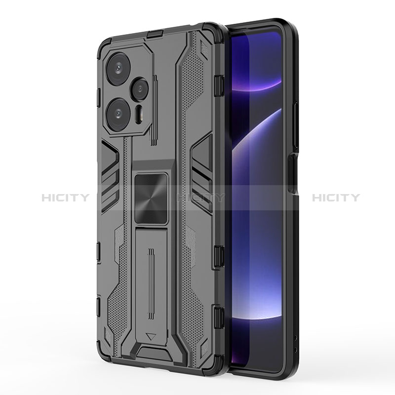 Coque Contour Silicone et Plastique Housse Etui Mat avec Aimant Magnetique Support KC2 pour Xiaomi Redmi Note 12 Turbo 5G Noir Plus