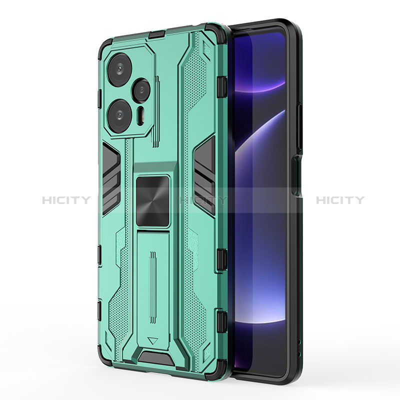 Coque Contour Silicone et Plastique Housse Etui Mat avec Aimant Magnetique Support KC2 pour Xiaomi Redmi Note 12 Turbo 5G Vert Plus