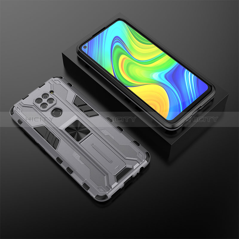 Coque Contour Silicone et Plastique Housse Etui Mat avec Aimant Magnetique Support KC2 pour Xiaomi Redmi Note 9 Gris Plus