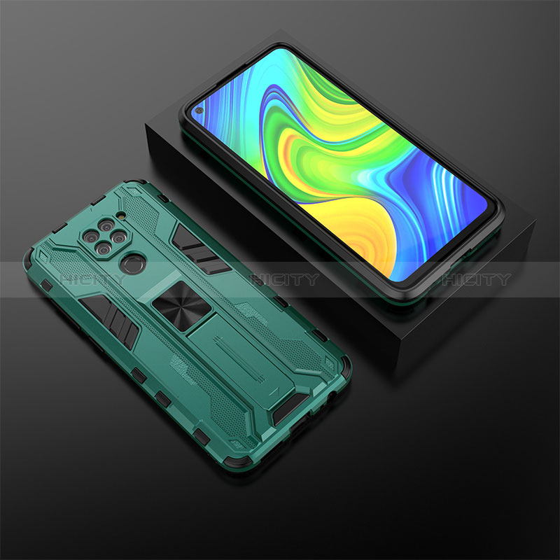 Coque Contour Silicone et Plastique Housse Etui Mat avec Aimant Magnetique Support KC2 pour Xiaomi Redmi Note 9 Vert Plus