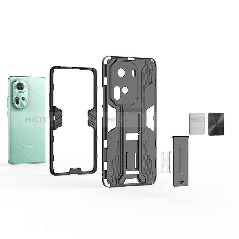 Coque Contour Silicone et Plastique Housse Etui Mat avec Aimant Magnetique Support KC3 pour Oppo Reno11 5G Plus