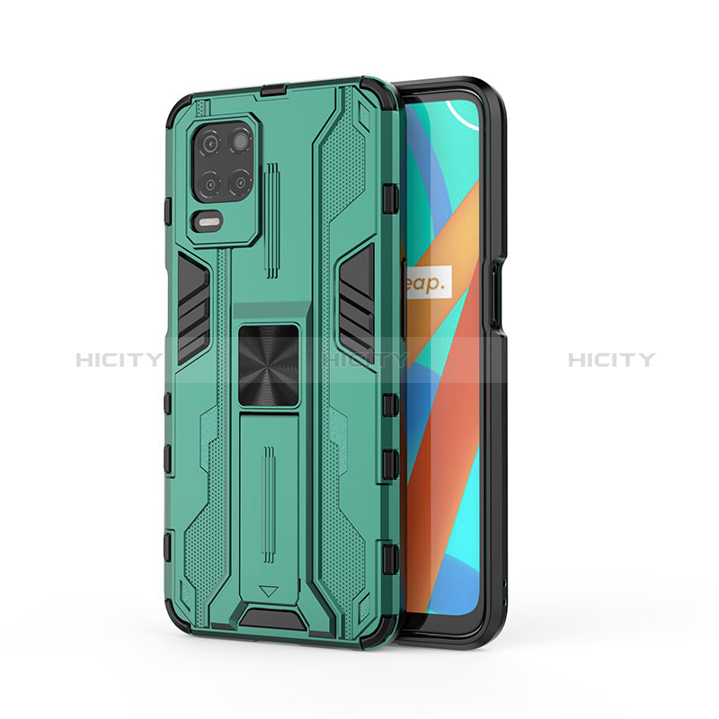 Coque Contour Silicone et Plastique Housse Etui Mat avec Aimant Magnetique Support KC3 pour Realme 8s 5G Vert Plus