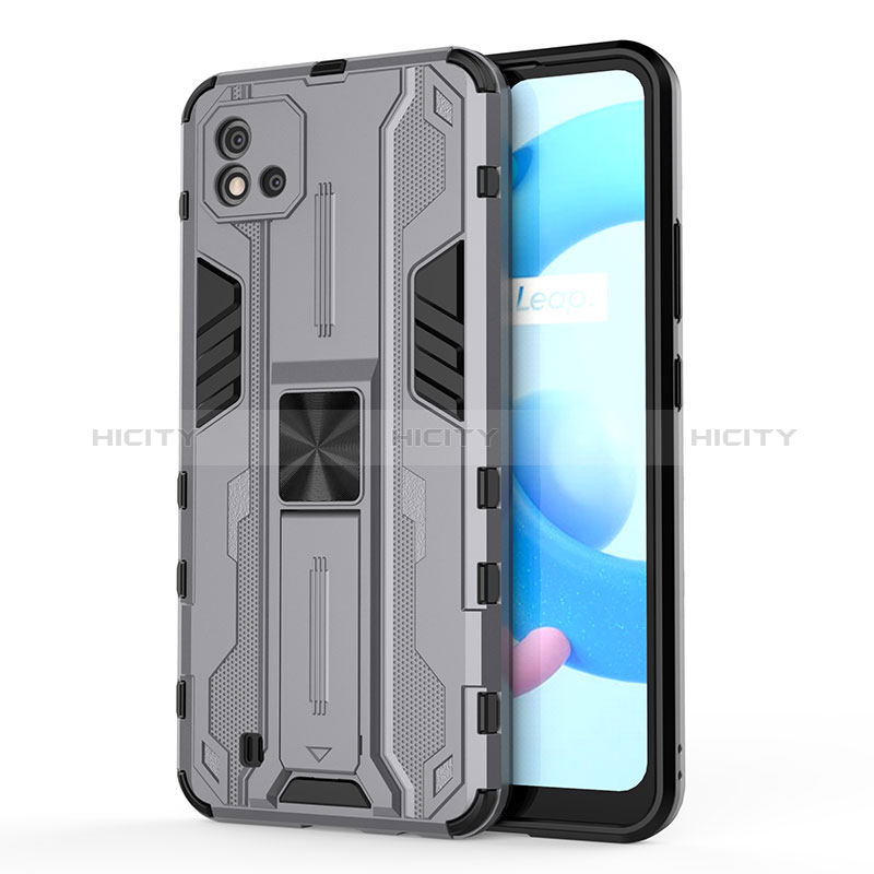 Coque Contour Silicone et Plastique Housse Etui Mat avec Aimant Magnetique Support KC3 pour Realme C11 (2021) Gris Plus