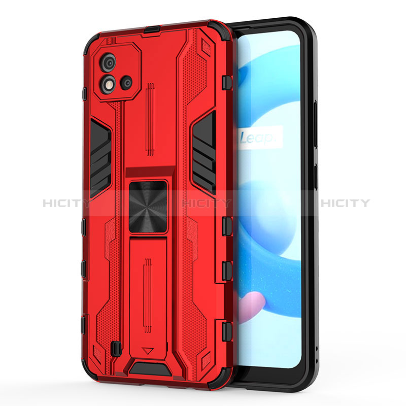 Coque Contour Silicone et Plastique Housse Etui Mat avec Aimant Magnetique Support KC3 pour Realme C11 (2021) Rouge Plus