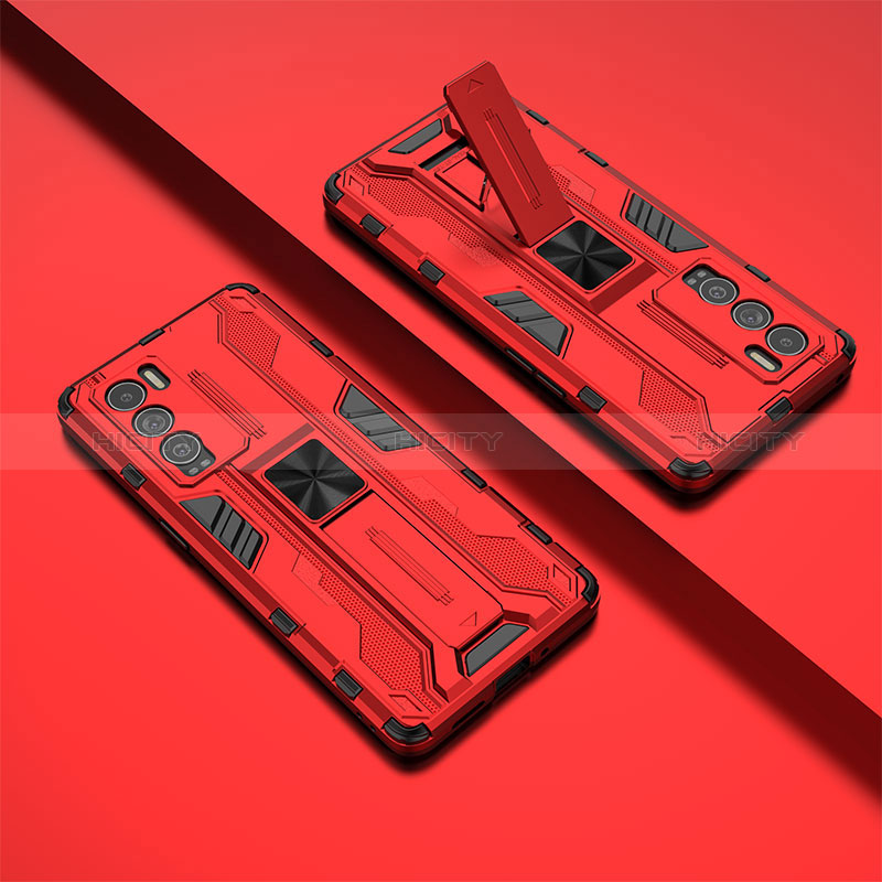 Coque Contour Silicone et Plastique Housse Etui Mat avec Aimant Magnetique Support KC3 pour Realme GT Master Explorer 5G Rouge Plus