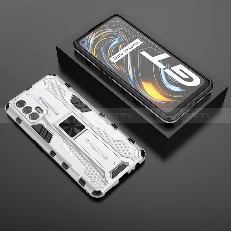 Coque Contour Silicone et Plastique Housse Etui Mat avec Aimant Magnetique Support KC3 pour Realme GT Neo 5G Blanc Plus