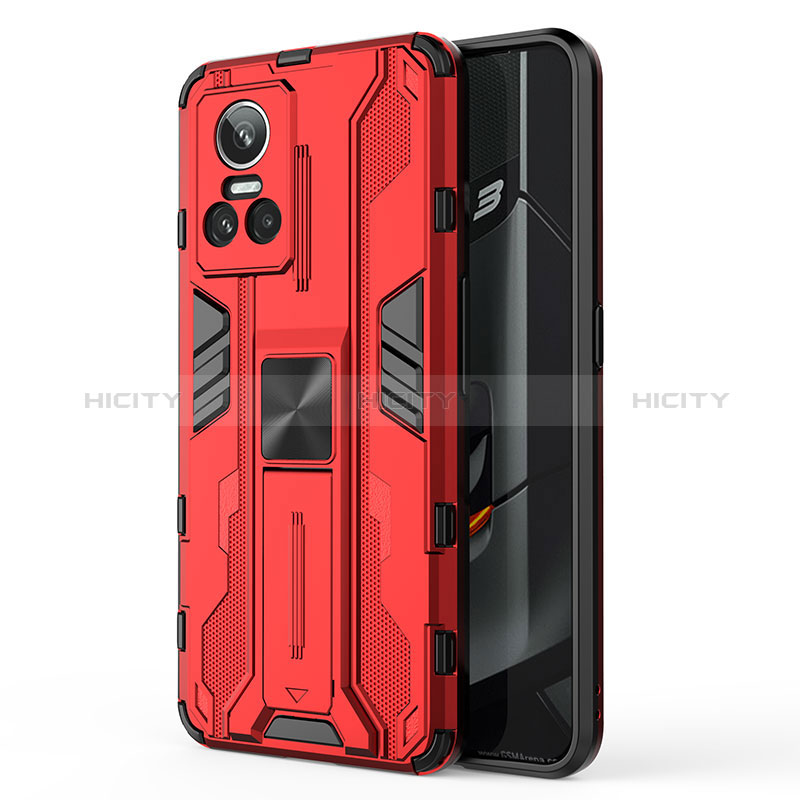 Coque Contour Silicone et Plastique Housse Etui Mat avec Aimant Magnetique Support KC3 pour Realme GT Neo3 5G Rouge Plus