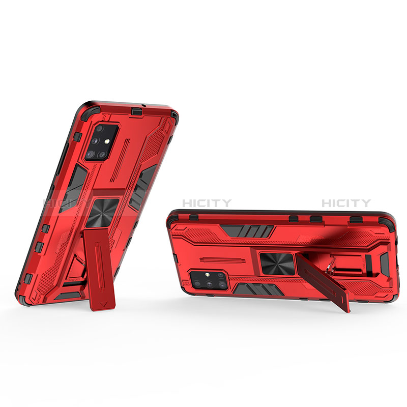 Coque Contour Silicone et Plastique Housse Etui Mat avec Aimant Magnetique Support KC3 pour Samsung Galaxy A51 4G Rouge Plus