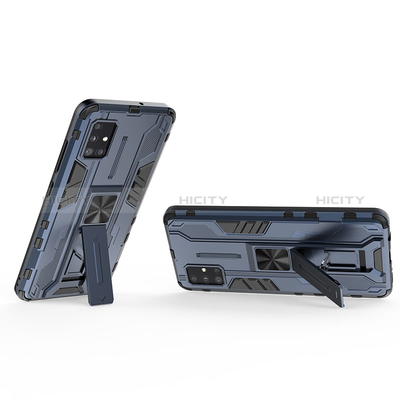 Coque Contour Silicone et Plastique Housse Etui Mat avec Aimant Magnetique Support KC3 pour Samsung Galaxy A51 5G Bleu Plus